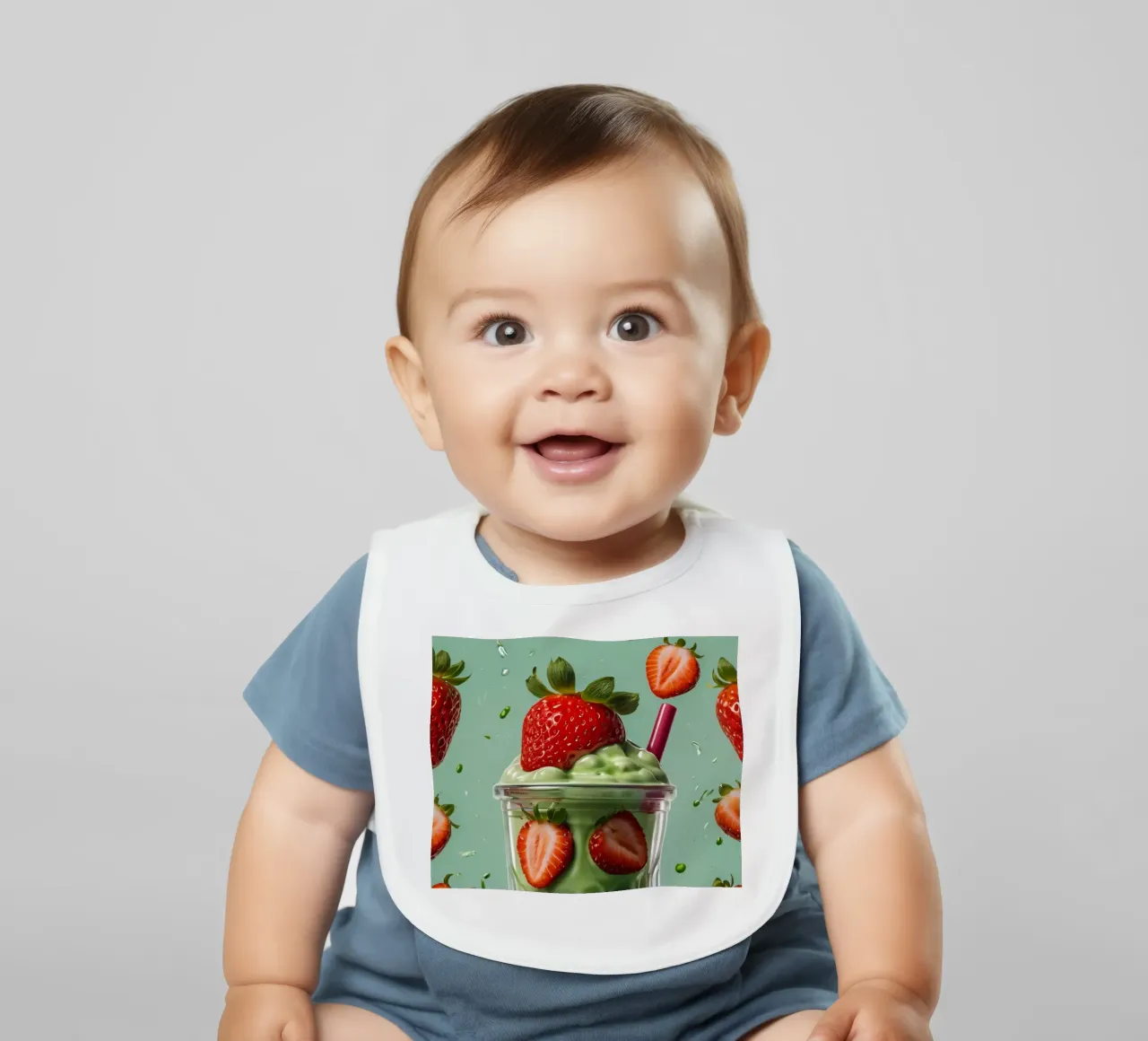 Frischer Erdbeer-Minze-Smoothie, serviert in einem klassischen Glas Babylätzchen von DesignDoodle