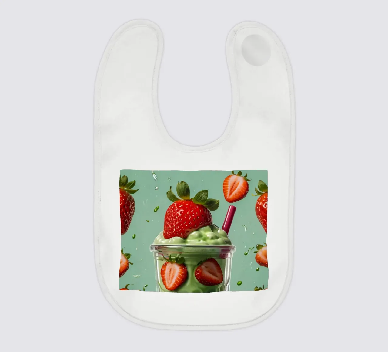 Frischer Erdbeer-Minze-Smoothie, serviert in einem klassischen Glas Babylätzchen von DesignDoodle