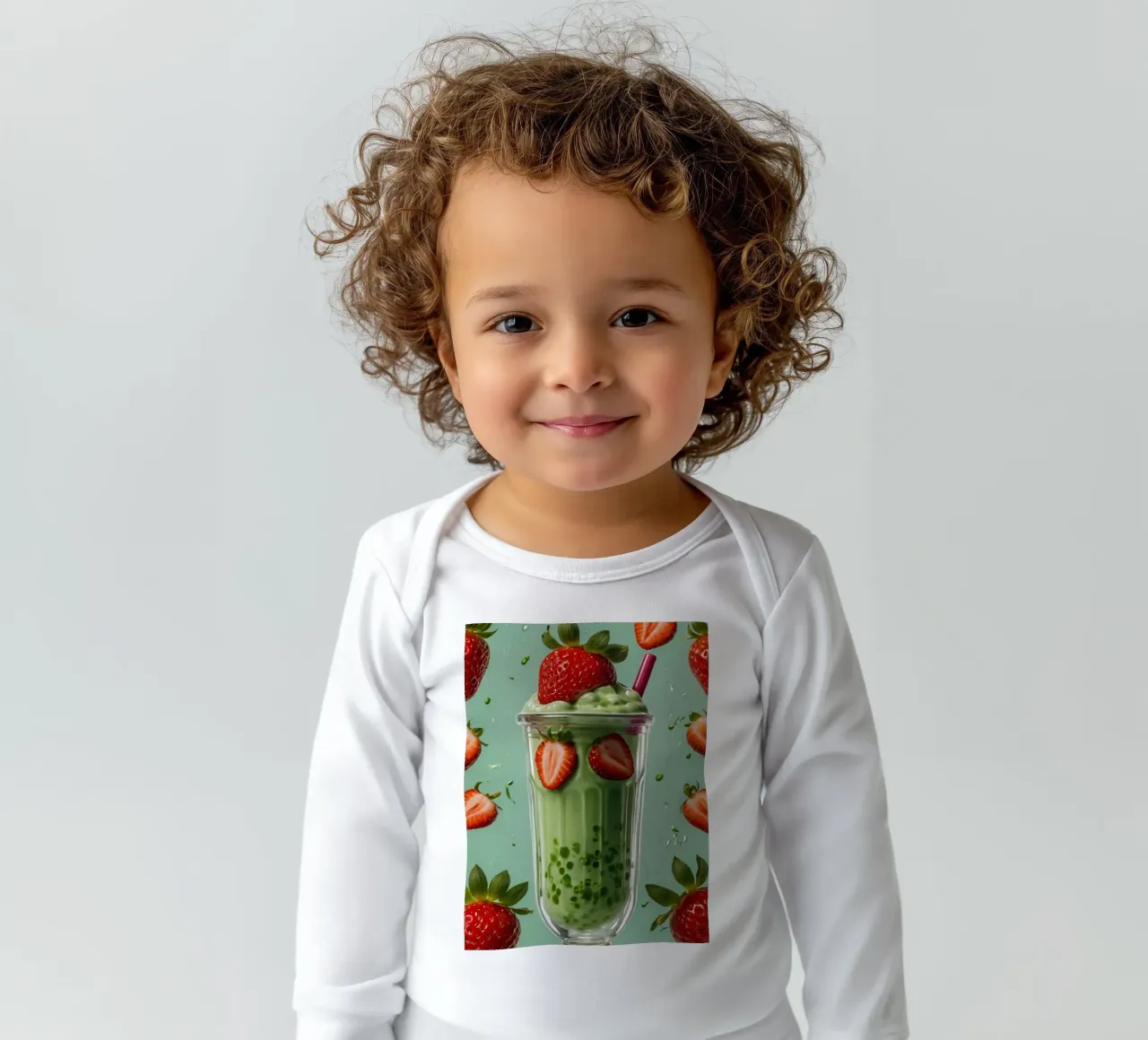 Frullato fresco di fragola e menta servito in un bicchiere classico body neonato maniche lunghe da DesignDoodle