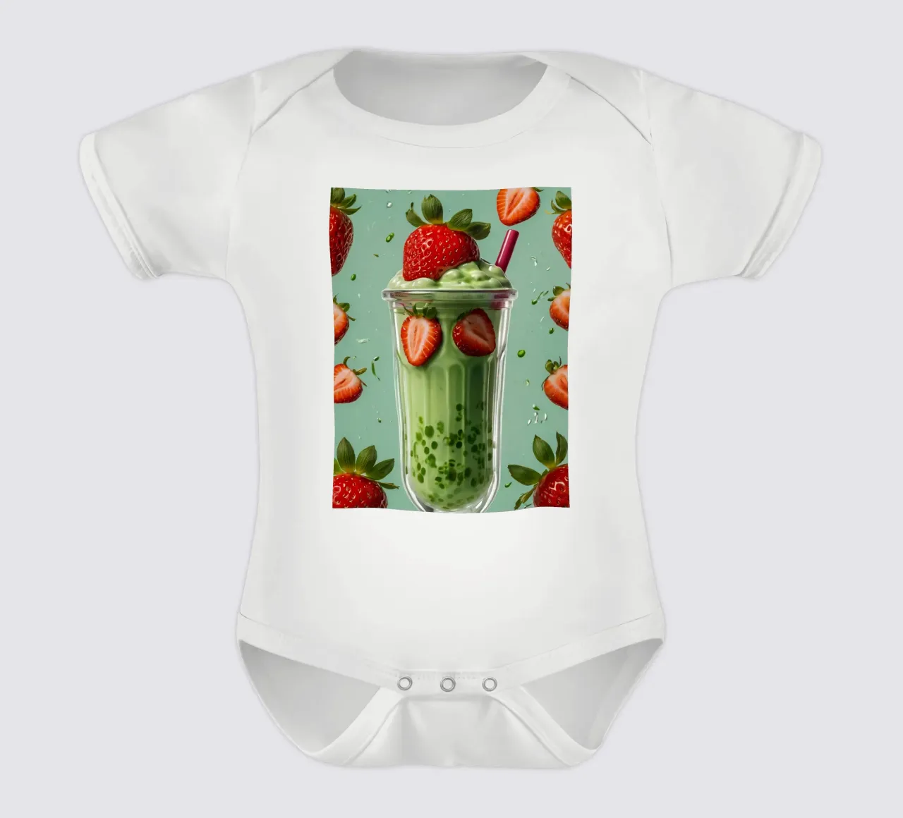 Frullato fresco di fragola e menta servito in un bicchiere classico body neonato maniche corte da DesignDoodle