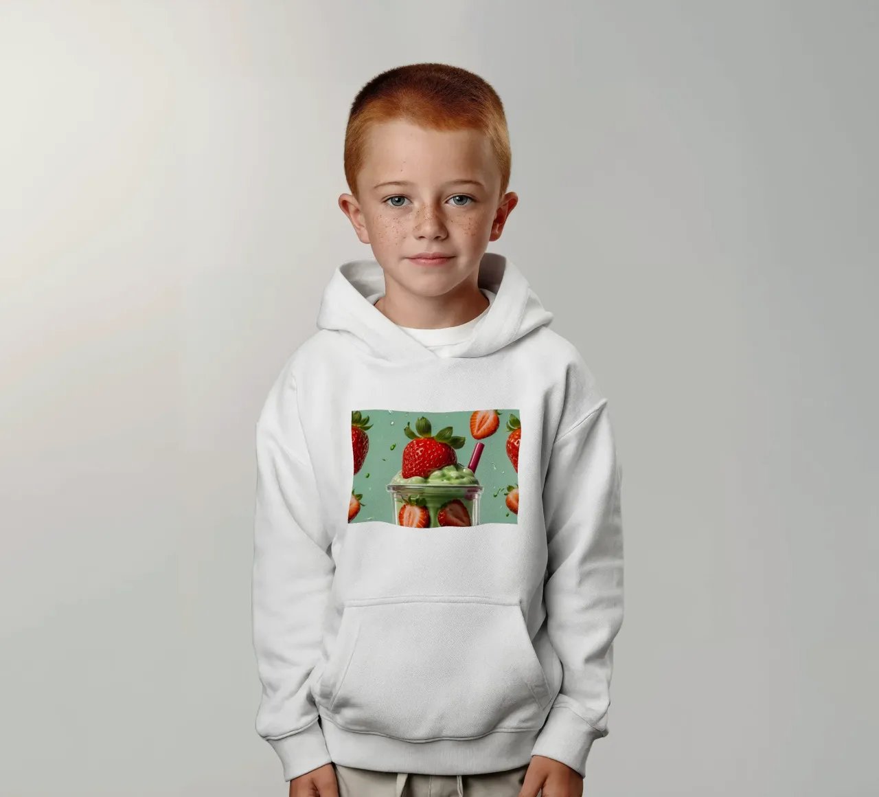 Frullato fresco di fragola e menta servito in un bicchiere classico felpa bambino con cappuccio da DesignDoodle