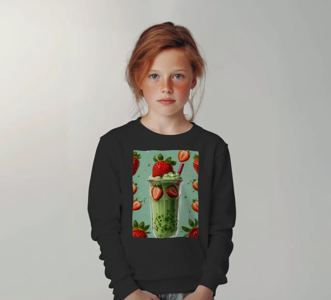 Frullato fresco di fragola e menta servito in un bicchiere classico felpa bambino da DesignDoodle