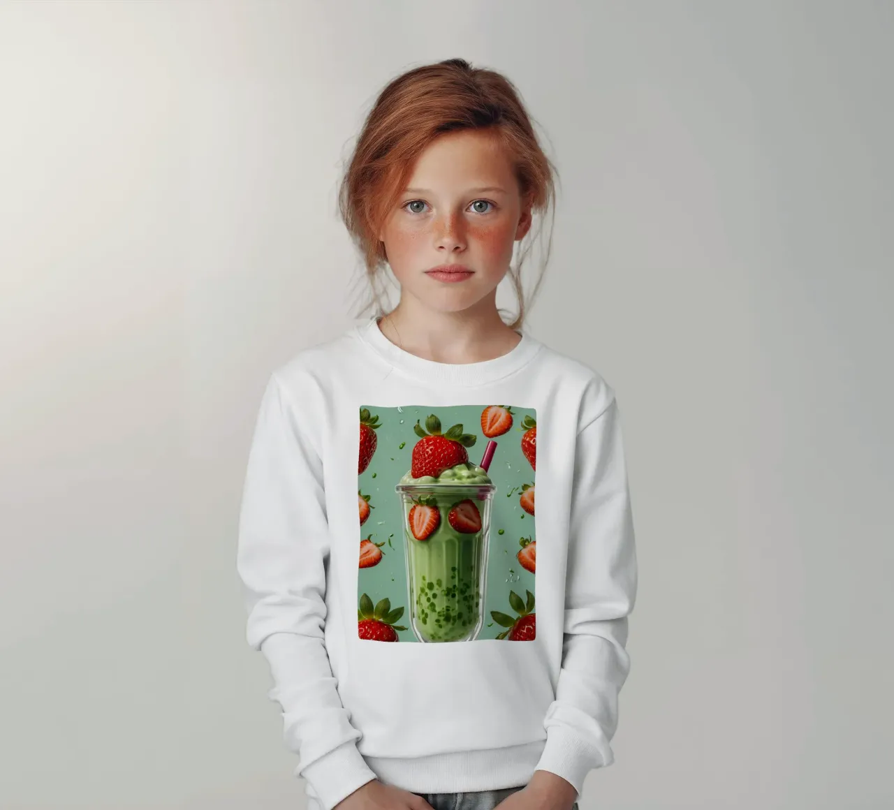 Frullato fresco di fragola e menta servito in un bicchiere classico felpa bambino da DesignDoodle