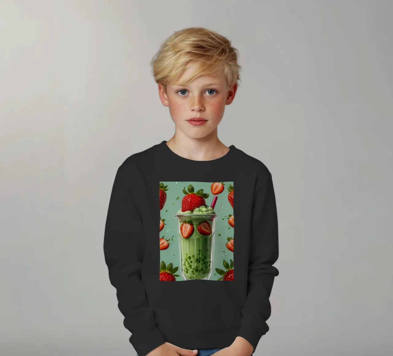 Frullato fresco di fragola e menta servito in un bicchiere classico felpa bambino da DesignDoodle