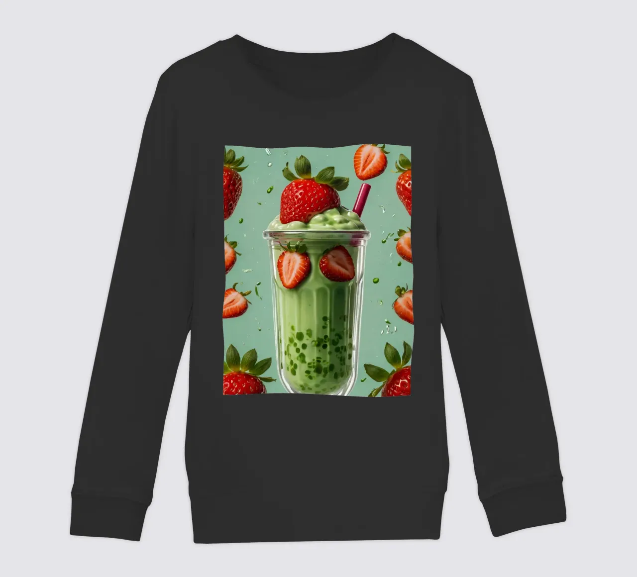 Frullato fresco di fragola e menta servito in un bicchiere classico felpa bambino da DesignDoodle