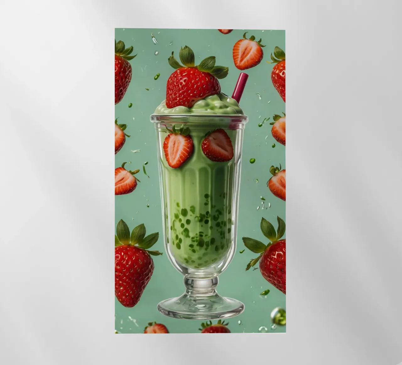Frullato fresco di fragola e menta servito in un bicchiere classico pellicola backlit da DesignDoodle