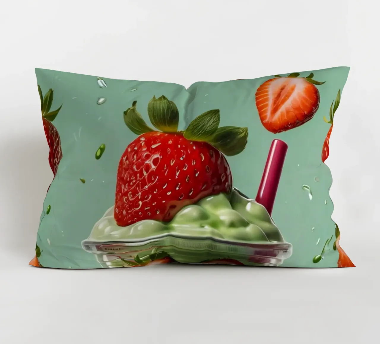 Frullato fresco di fragola e menta servito in un bicchiere classico cuscino da DesignDoodle
