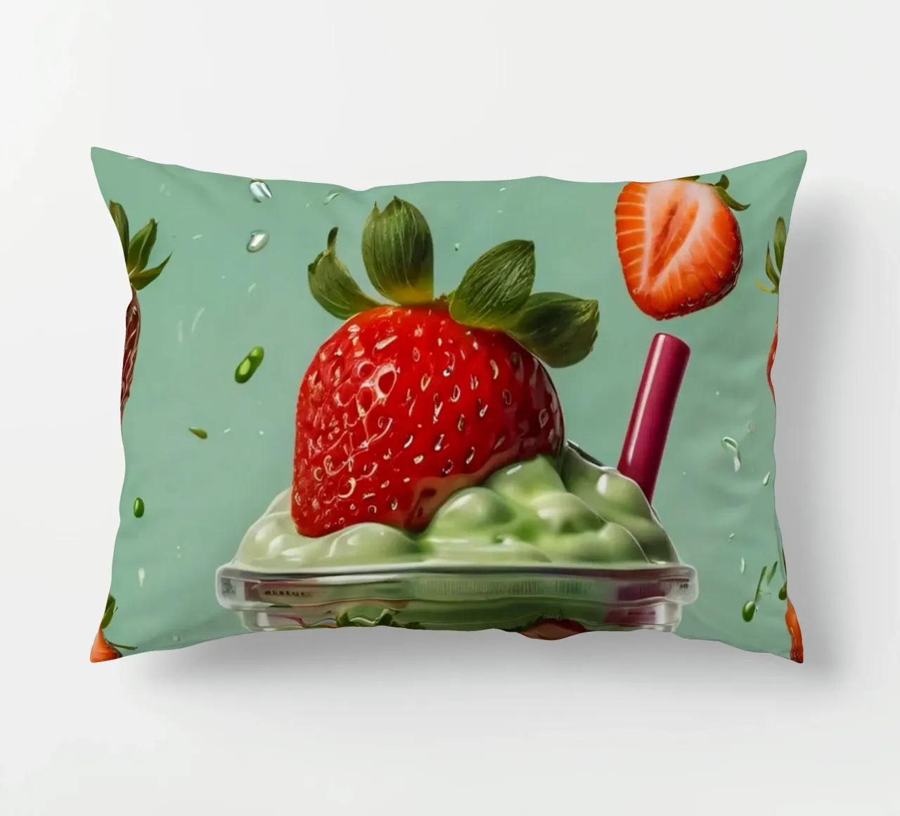 Frullato fresco di fragola e menta servito in un bicchiere classico cuscino da DesignDoodle