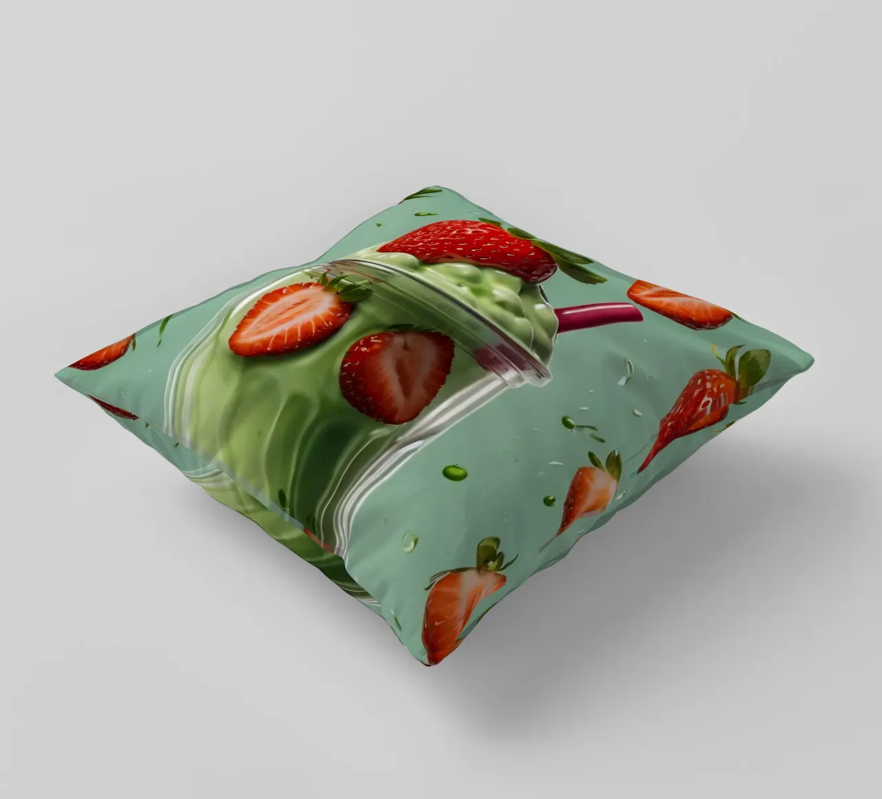 Frullato fresco di fragola e menta servito in un bicchiere classico cuscino da DesignDoodle