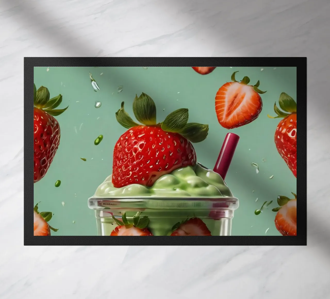 Frullato fresco di fragola e menta servito in un bicchiere classico zerbino da DesignDoodle