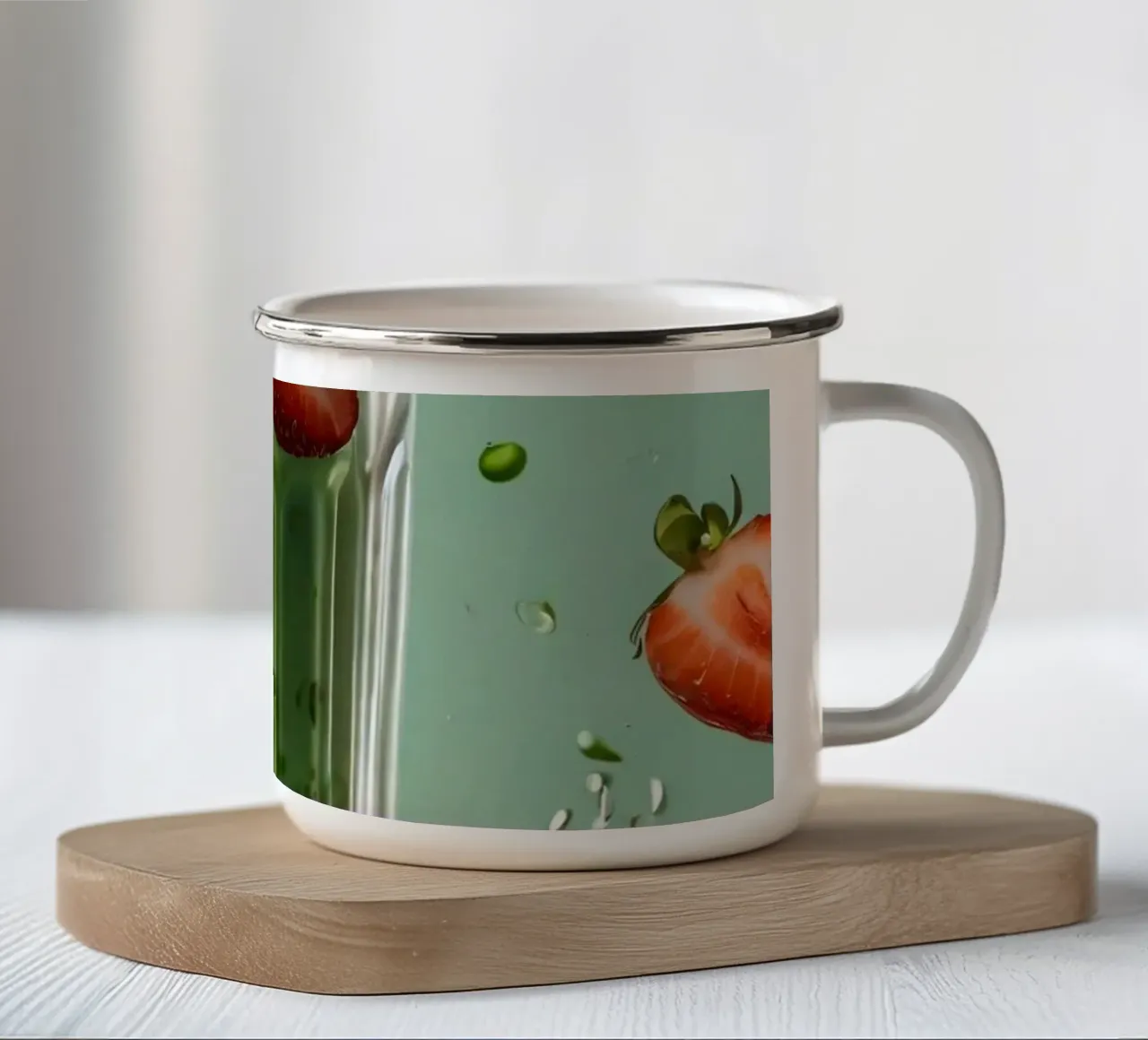 Frullato fresco di fragola e menta servito in un bicchiere classico tazza in smalto da DesignDoodle