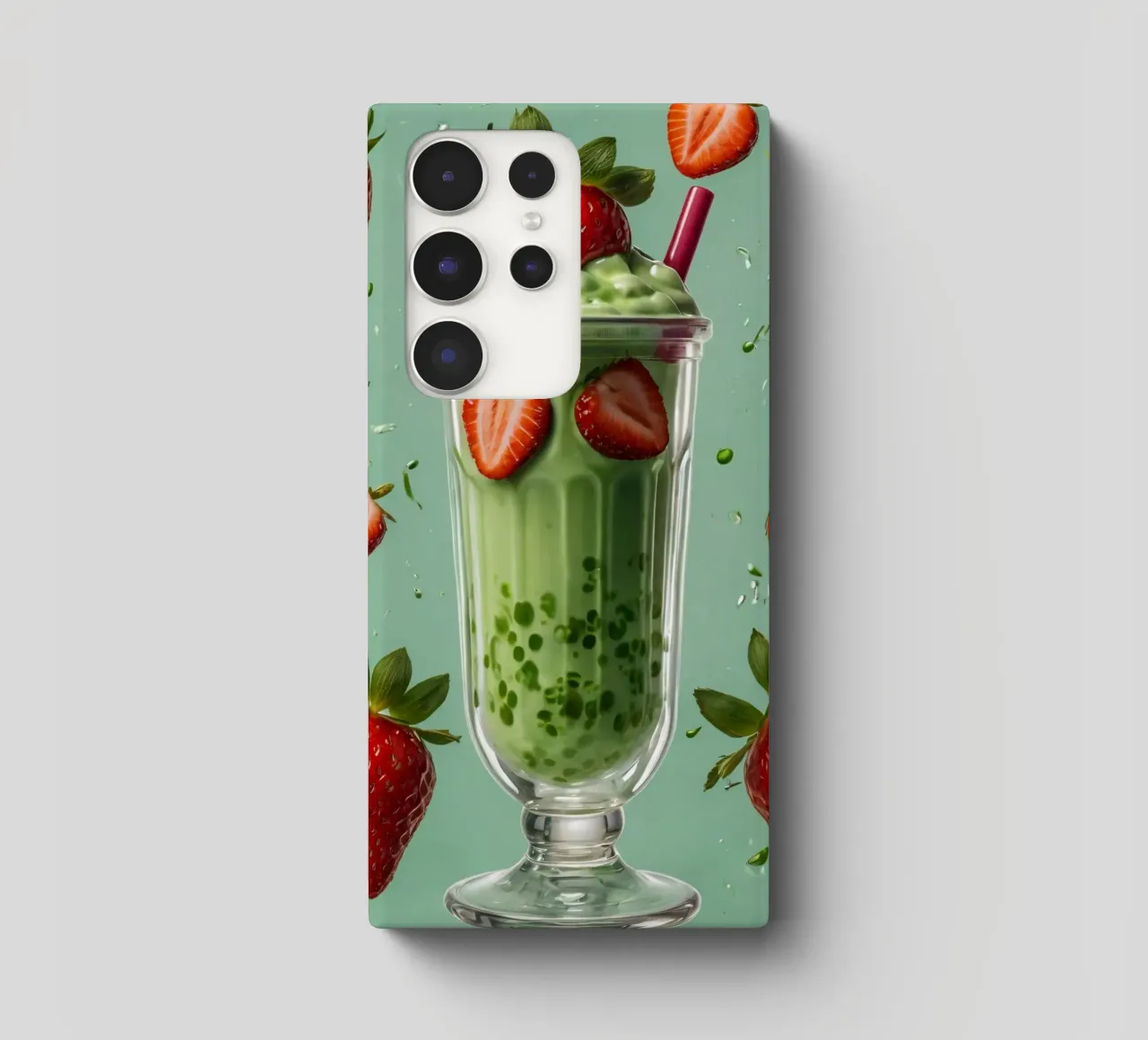 Frullato fresco di fragola e menta servito in un bicchiere classico cover samsung da DesignDoodle