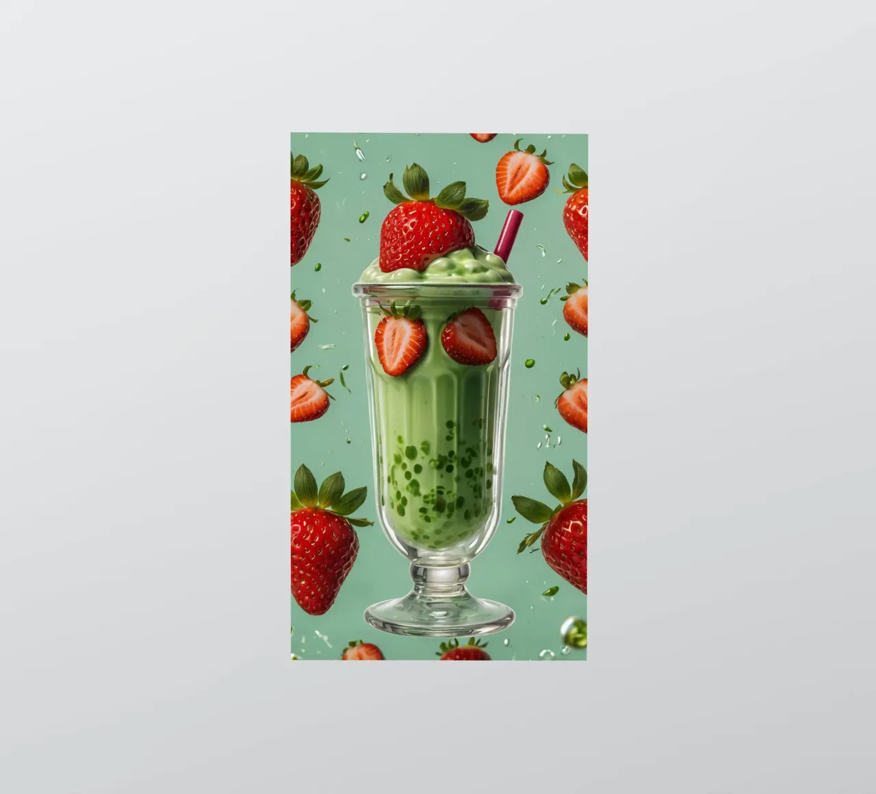 Frullato fresco di fragola e menta servito in un bicchiere classico adesivo da DesignDoodle