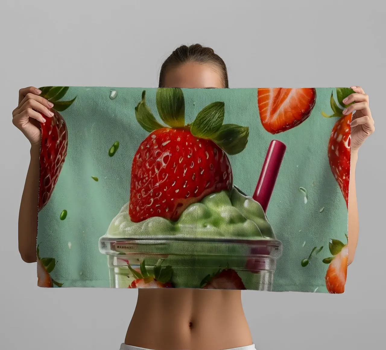 Frullato fresco di fragola e menta servito in un bicchiere classico asciugamano da bagno da DesignDoodle