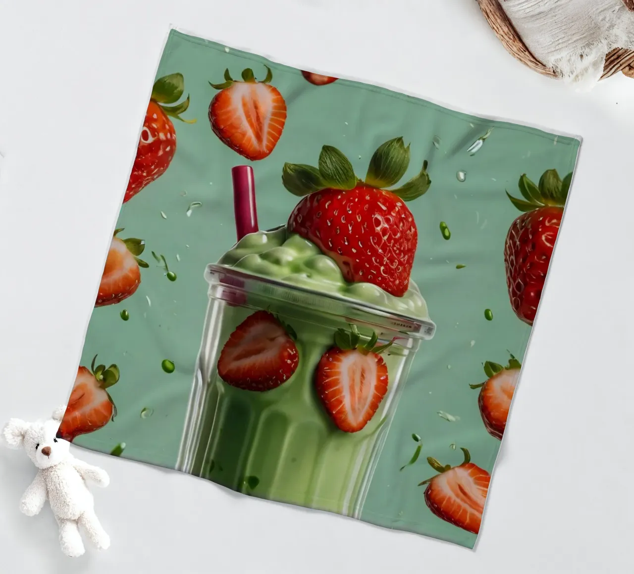 Frullato fresco di fragola e menta servito in un bicchiere classico coperta in pile da DesignDoodle