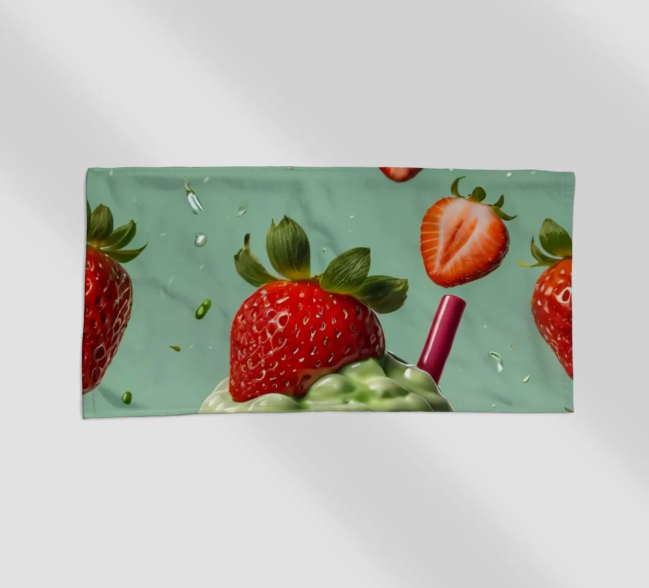 Frullato fresco di fragola e menta servito in un bicchiere classico telo mare da DesignDoodle