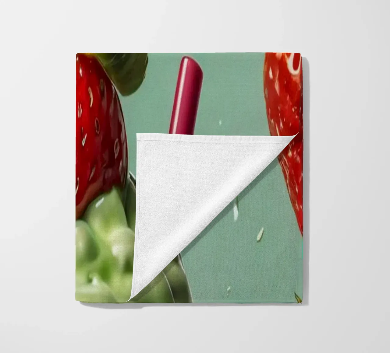 Frullato fresco di fragola e menta servito in un bicchiere classico telo mare da DesignDoodle
