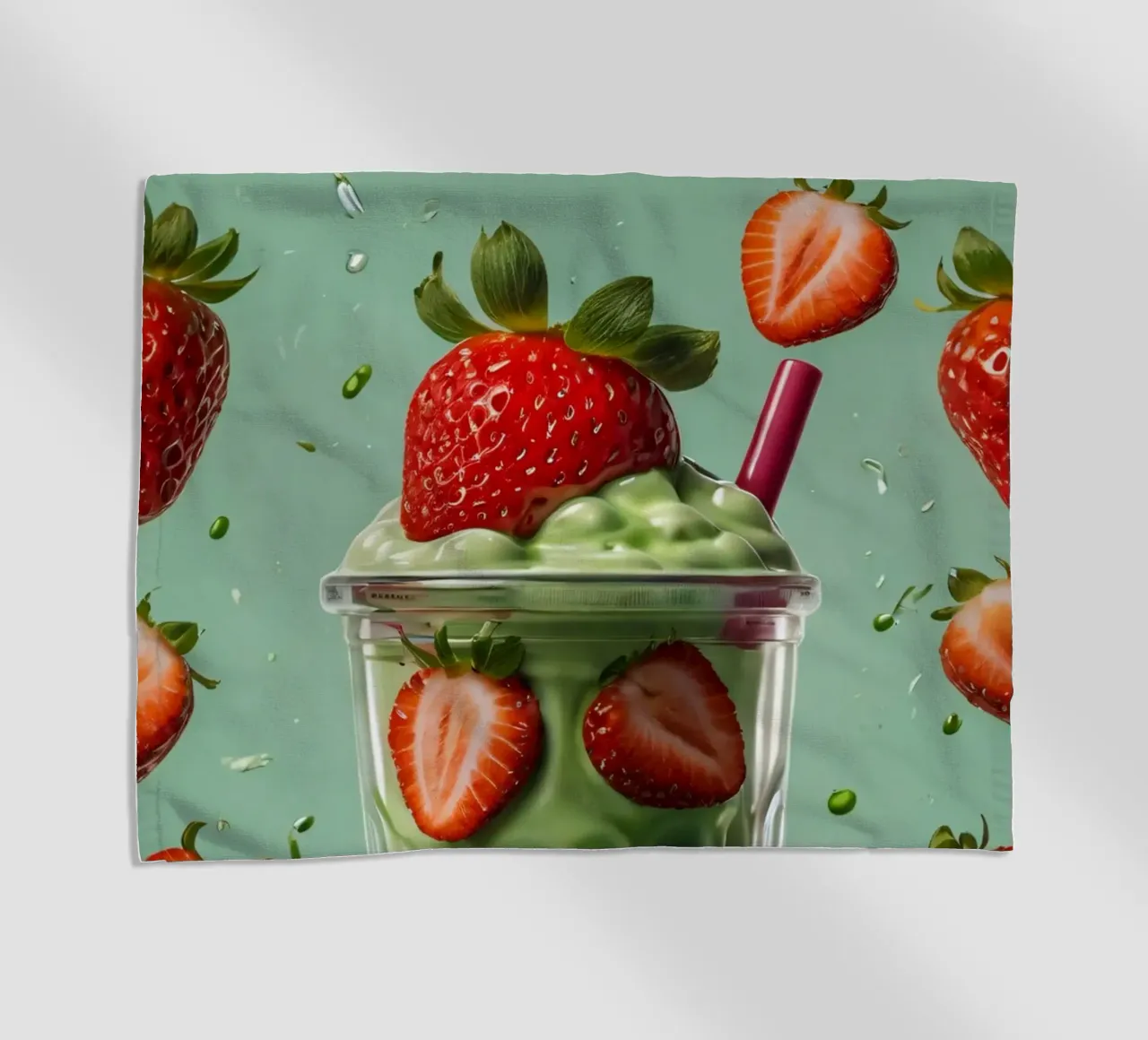 Frullato fresco di fragola e menta servito in un bicchiere classico telo mare da DesignDoodle