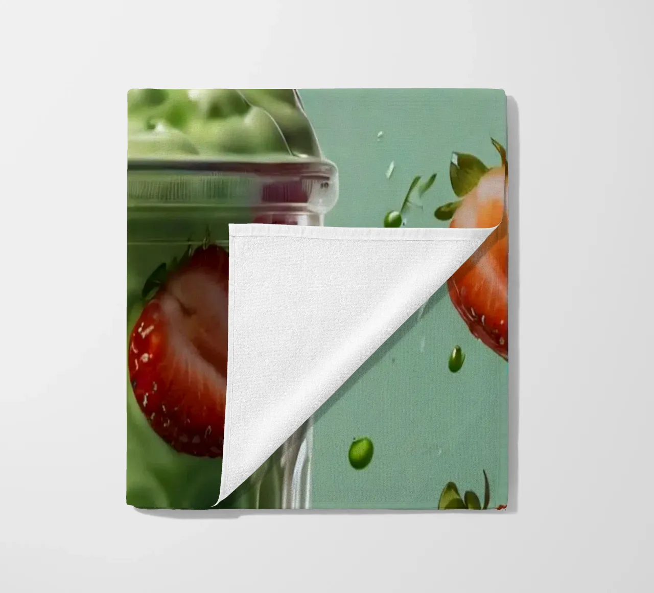 Frullato fresco di fragola e menta servito in un bicchiere classico telo mare da DesignDoodle