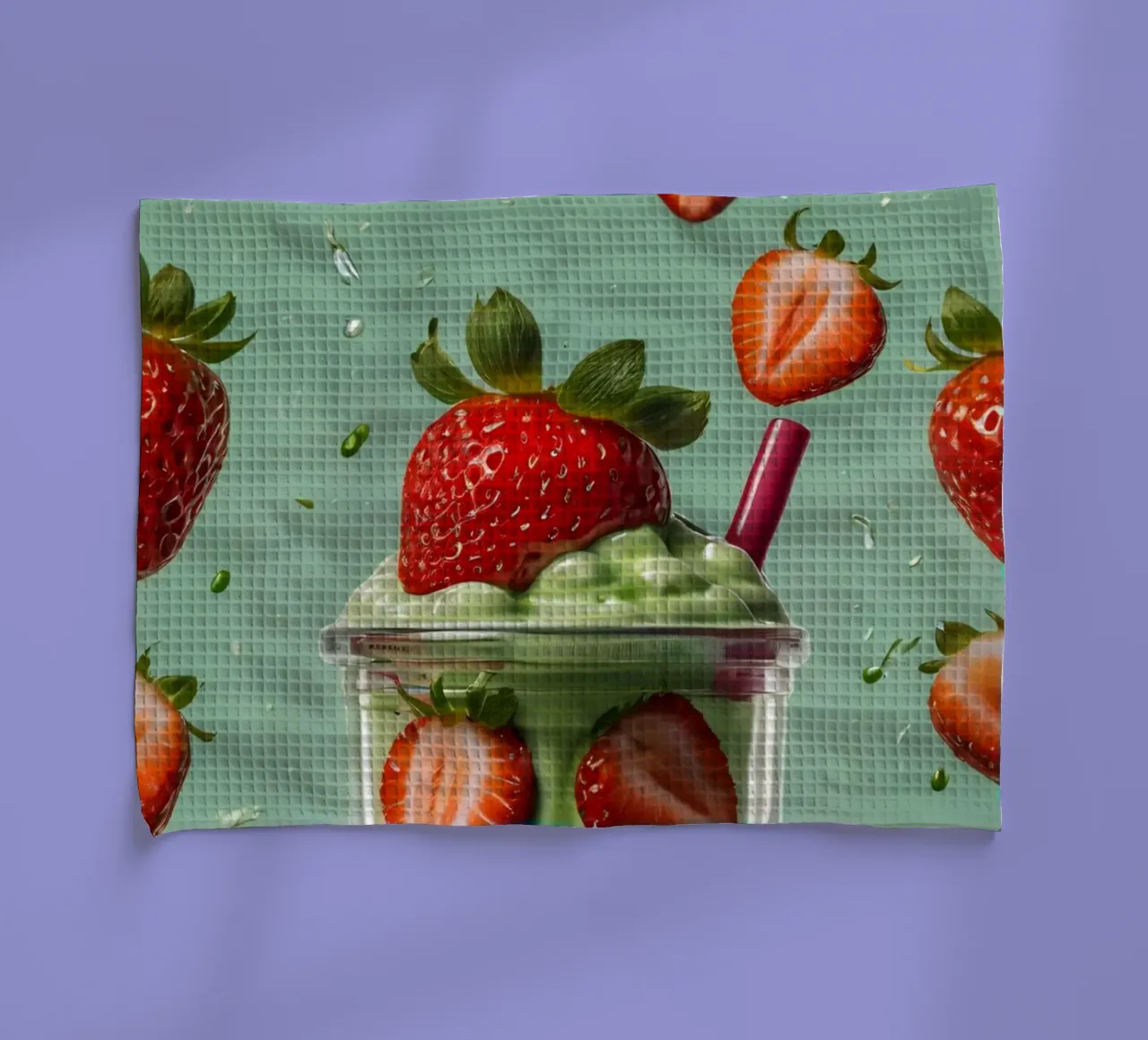 Frullato fresco di fragola e menta servito in un bicchiere classico canovaccio da cucina da DesignDoodle