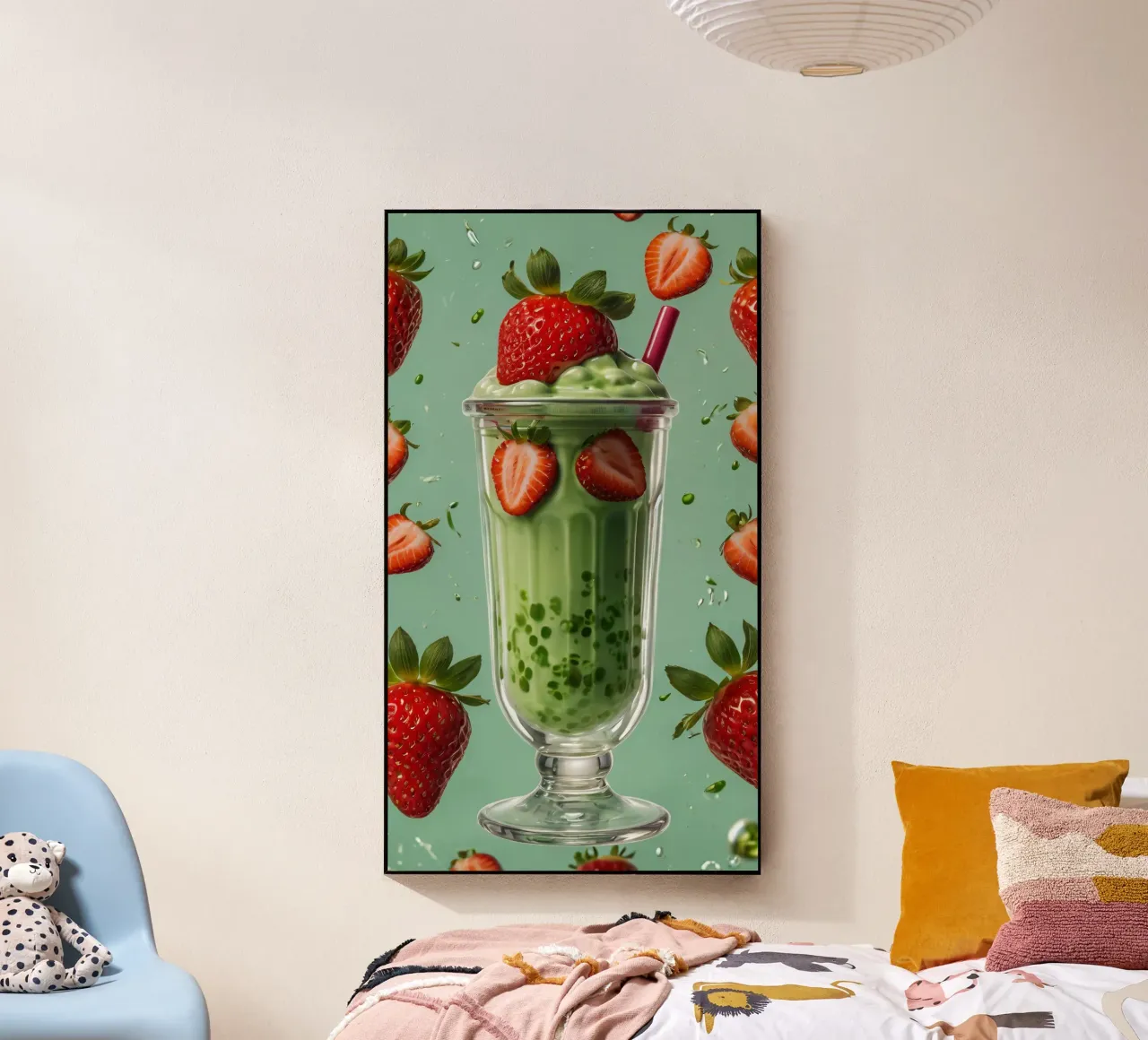 Frullato fresco di fragola e menta servito in un bicchiere classico plexiglass da DesignDoodle
