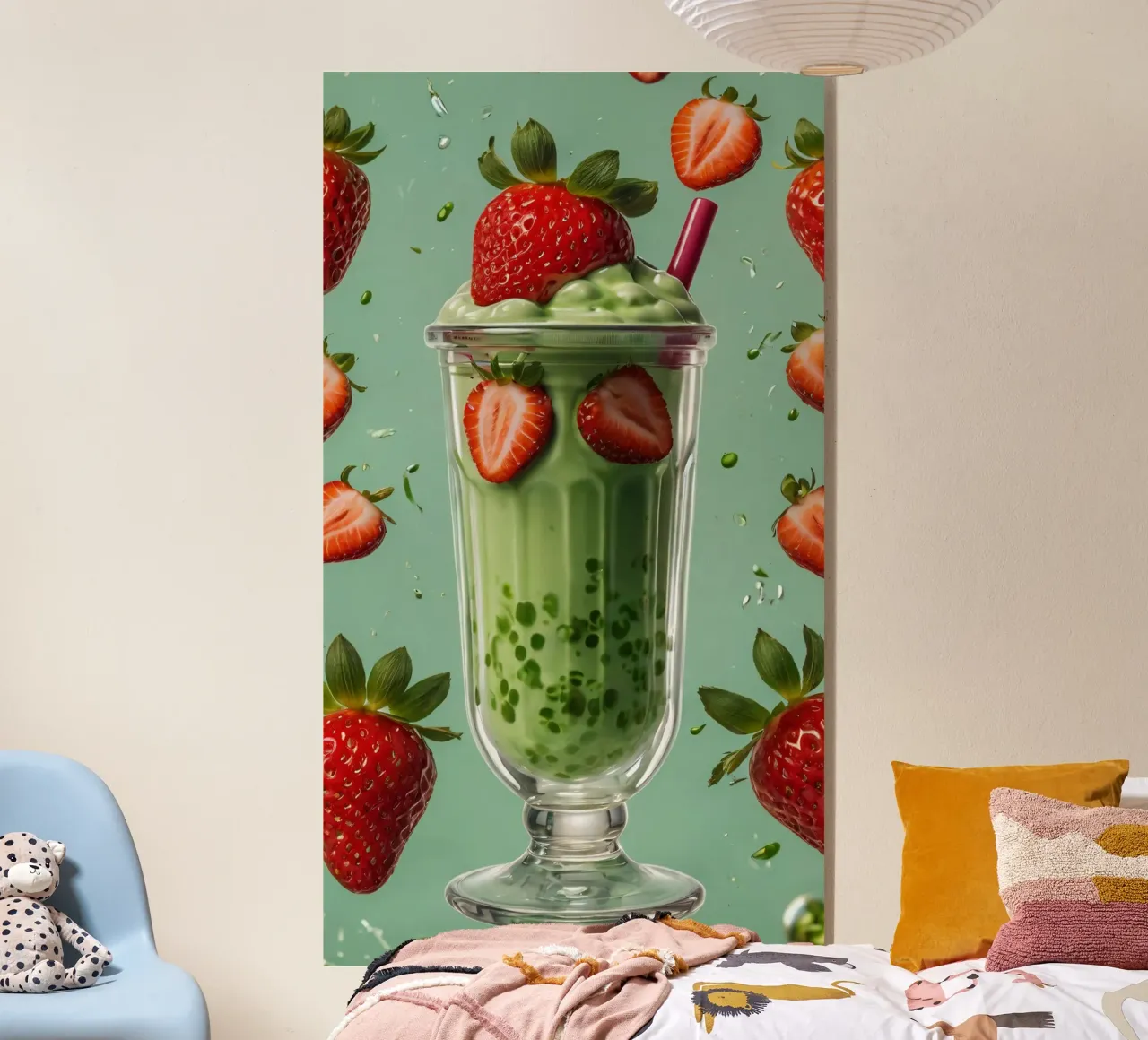 Frullato fresco di fragola e menta servito in un bicchiere classico plexiglass da DesignDoodle