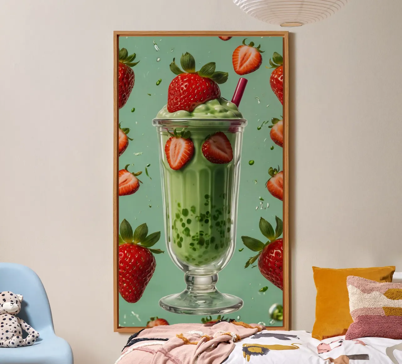 Frullato fresco di fragola e menta servito in un bicchiere classico alluminio dibond da DesignDoodle