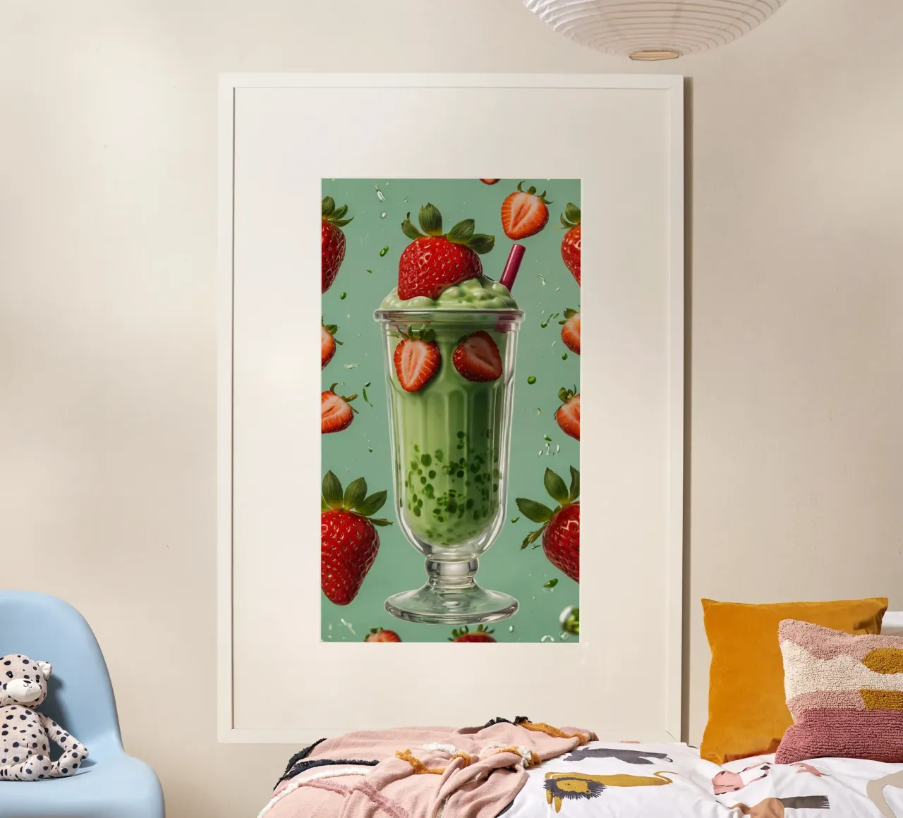 Frullato fresco di fragola e menta servito in un bicchiere classico poster da DesignDoodle