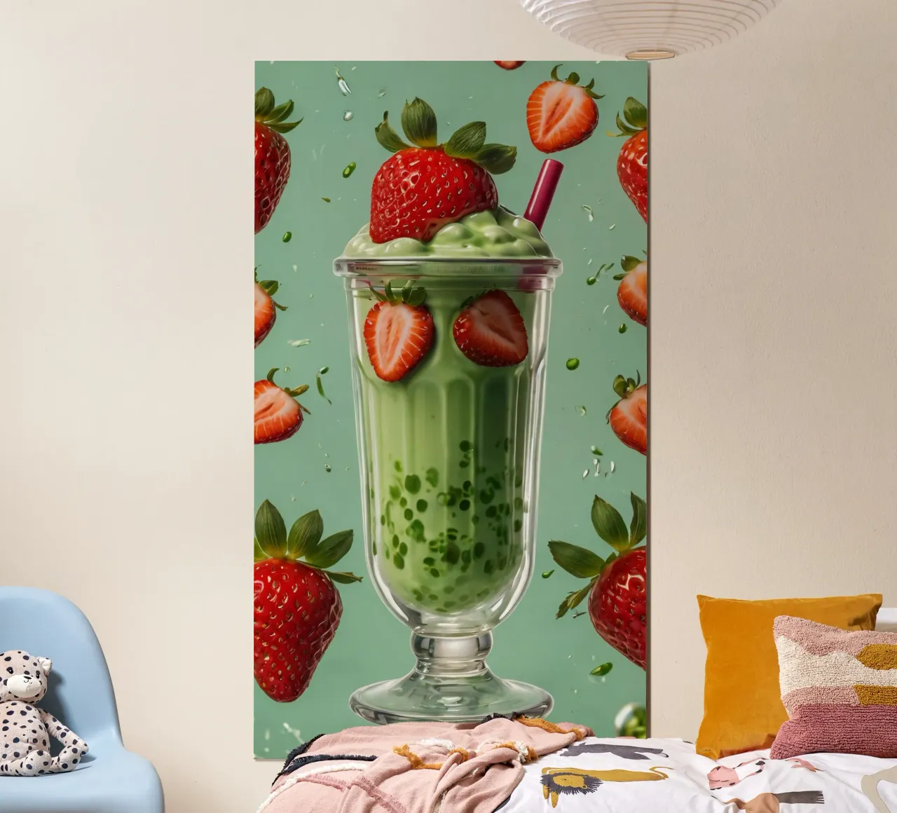 Frullato fresco di fragola e menta servito in un bicchiere classico poster da DesignDoodle
