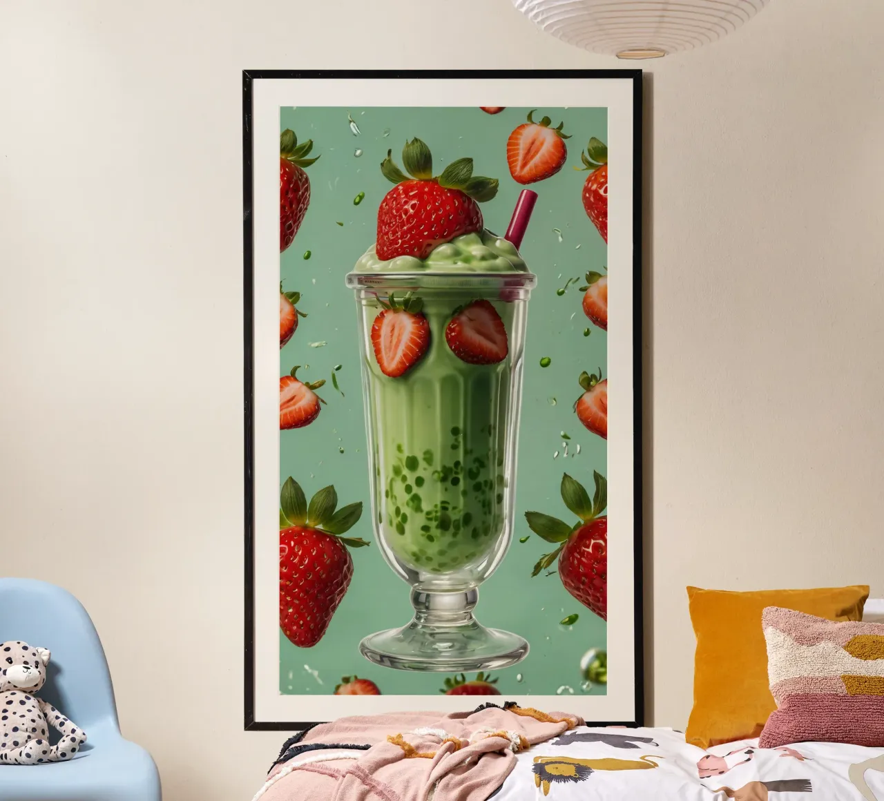 Frullato fresco di fragola e menta servito in un bicchiere classico poster da DesignDoodle