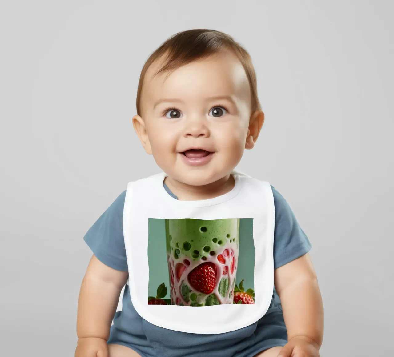 Bevanda rinfrescante a base di verde e fragole servita a strati bavaglino da DesignDoodle