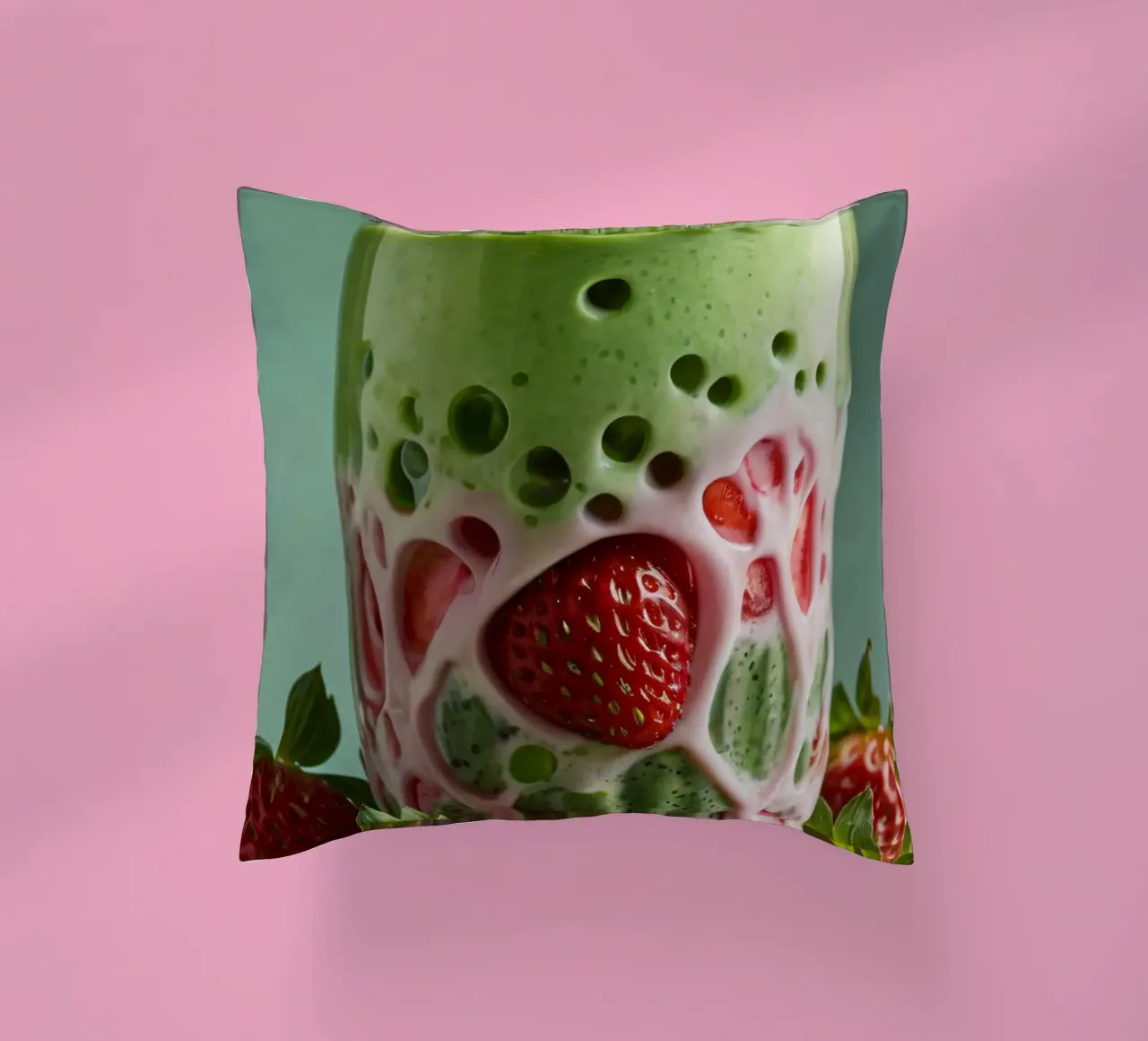 Bevanda rinfrescante a base di verde e fragole servita a strati cuscino da DesignDoodle