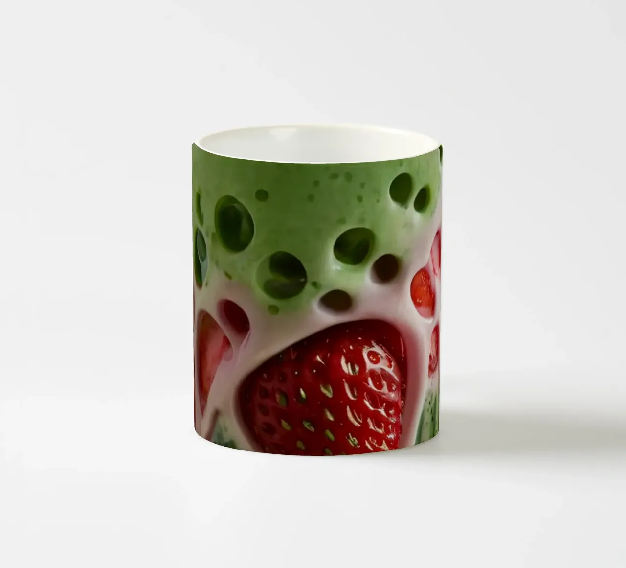 Bevanda rinfrescante a base di verde e fragole servita a strati tazza in ceramica da DesignDoodle