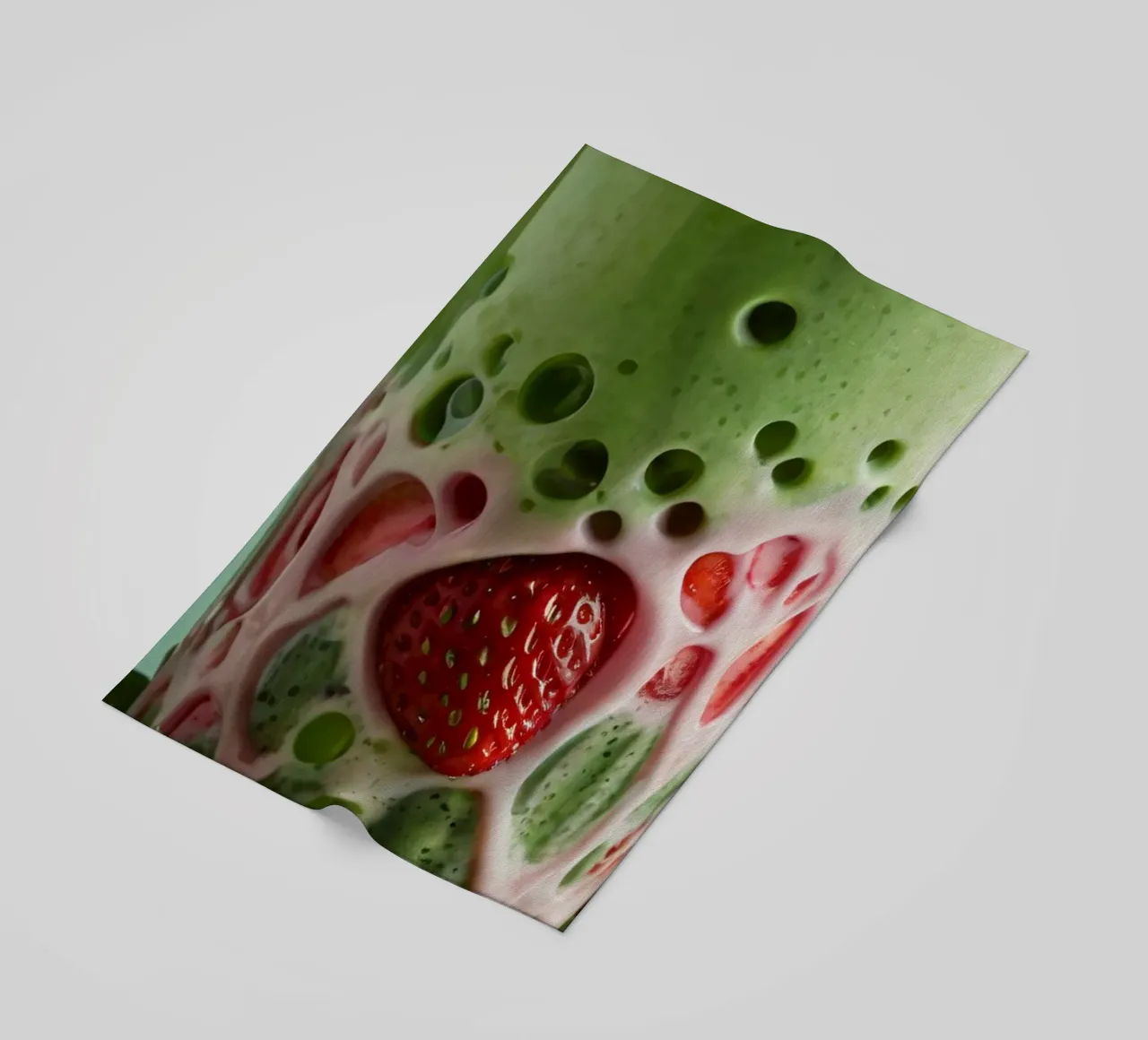 Bevanda rinfrescante a base di verde e fragole servita a strati telo mare da DesignDoodle