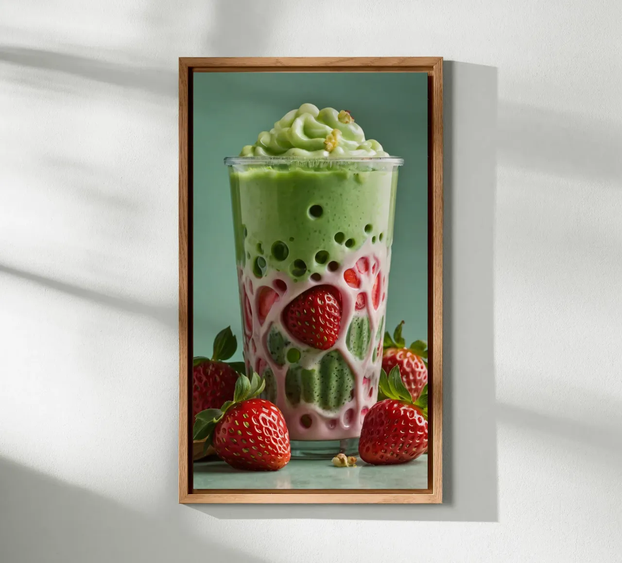 Bevanda rinfrescante a base di verde e fragole servita a strati alluminio dibond da DesignDoodle