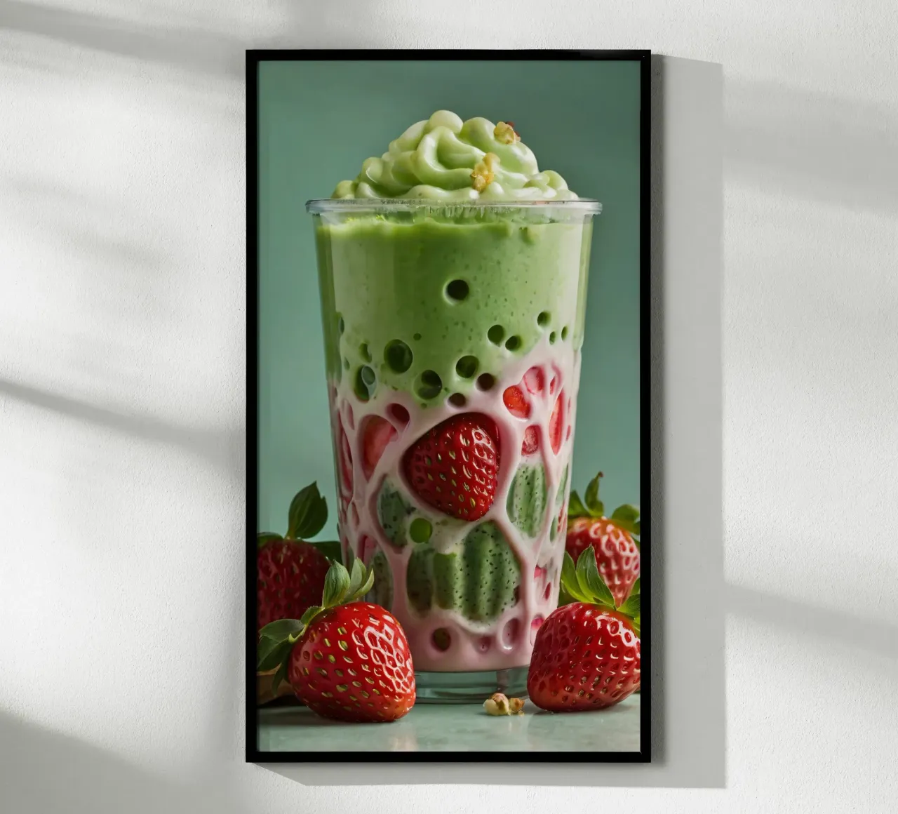 Bevanda rinfrescante a base di verde e fragole servita a strati poster con telaio in alluminio da DesignDoodle