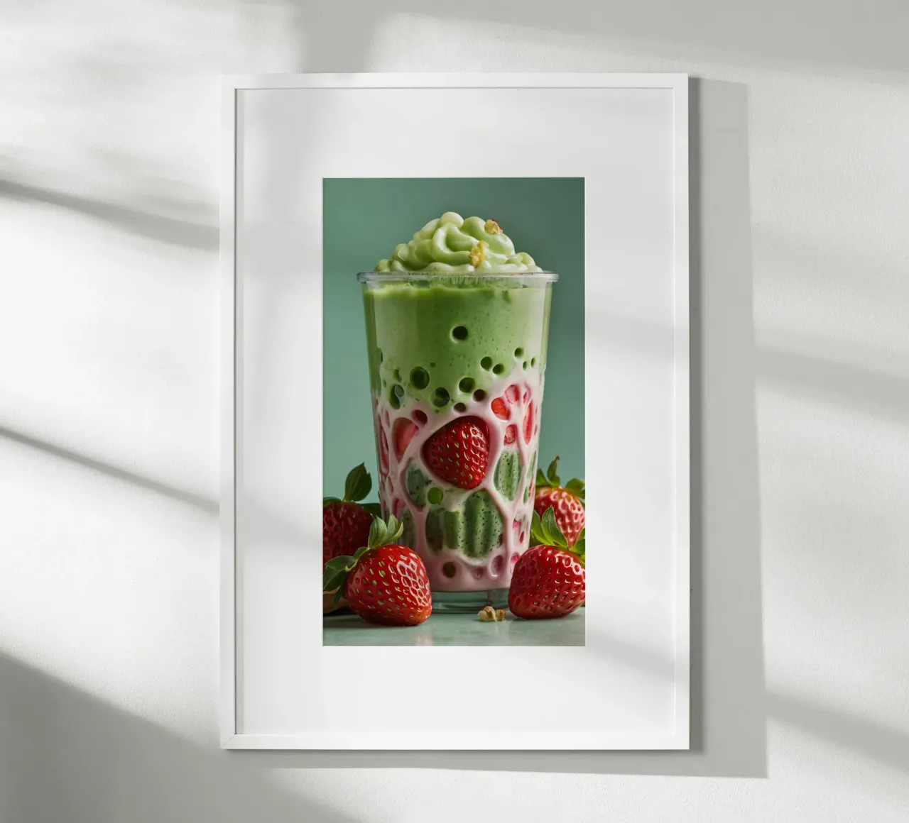 Bevanda rinfrescante a base di verde e fragole servita a strati poster con telaio in alluminio da DesignDoodle