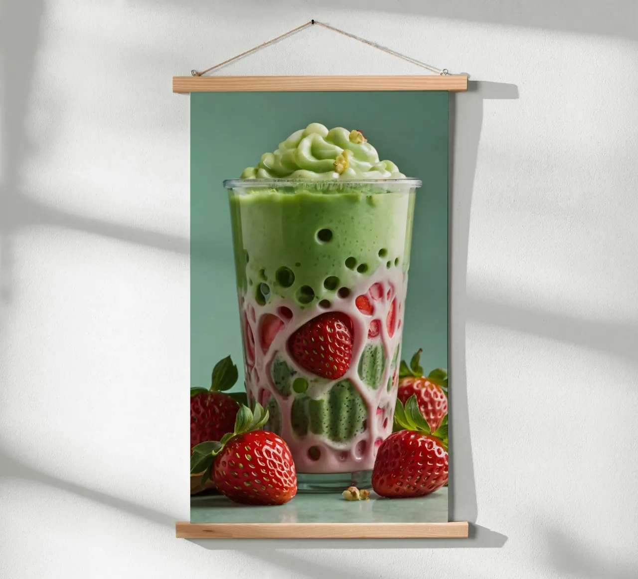 Bevanda rinfrescante a base di verde e fragole servita a strati poster con telaio in alluminio da DesignDoodle