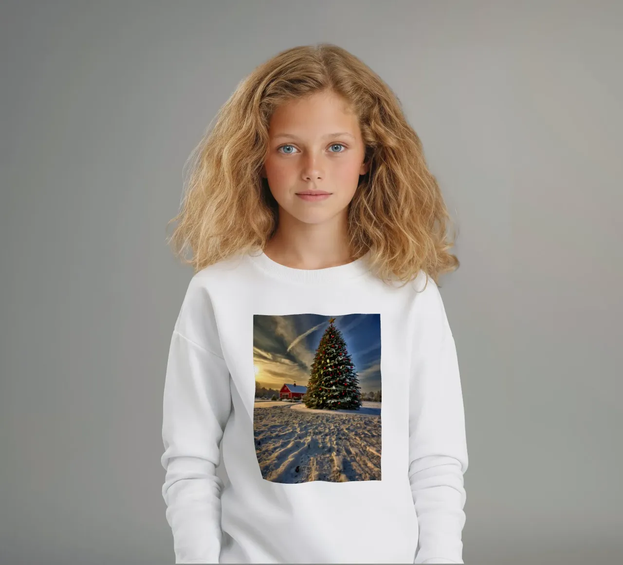 Paesaggio innevato con albero di Natale decorato felpa bambino da DesignDoodle