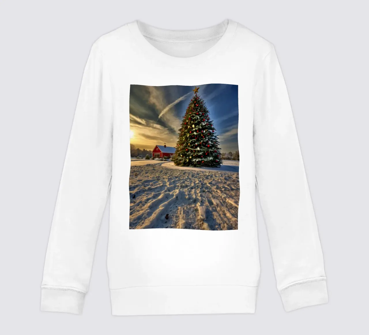 Paesaggio innevato con albero di Natale decorato felpa bambino da DesignDoodle