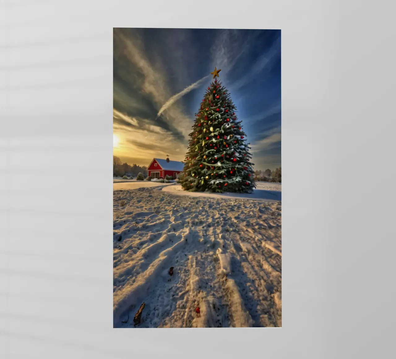 Paesaggio innevato con albero di Natale decorato pellicola backlit da DesignDoodle
