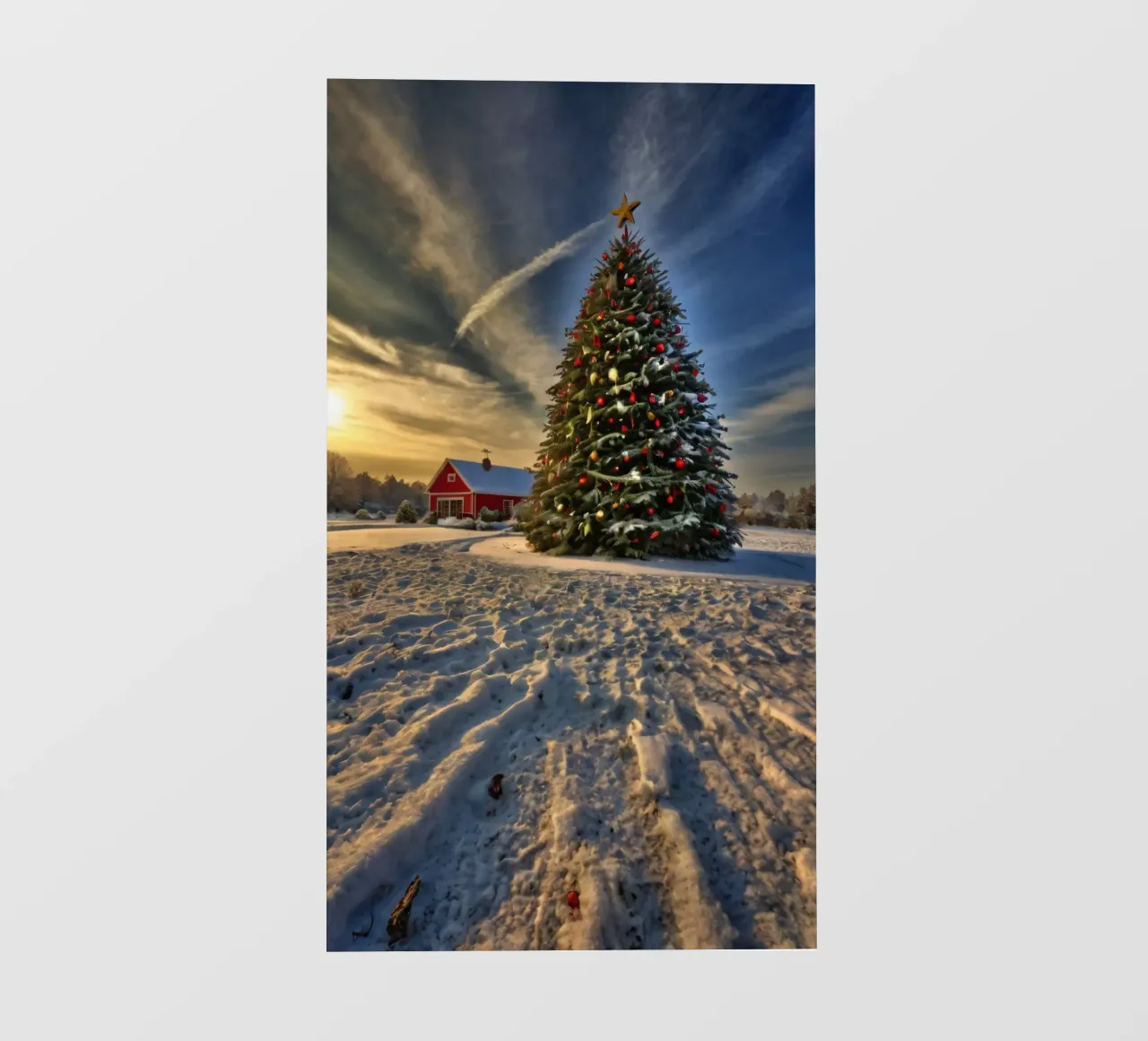 Paesaggio innevato con albero di Natale decorato pellicola backlit da DesignDoodle
