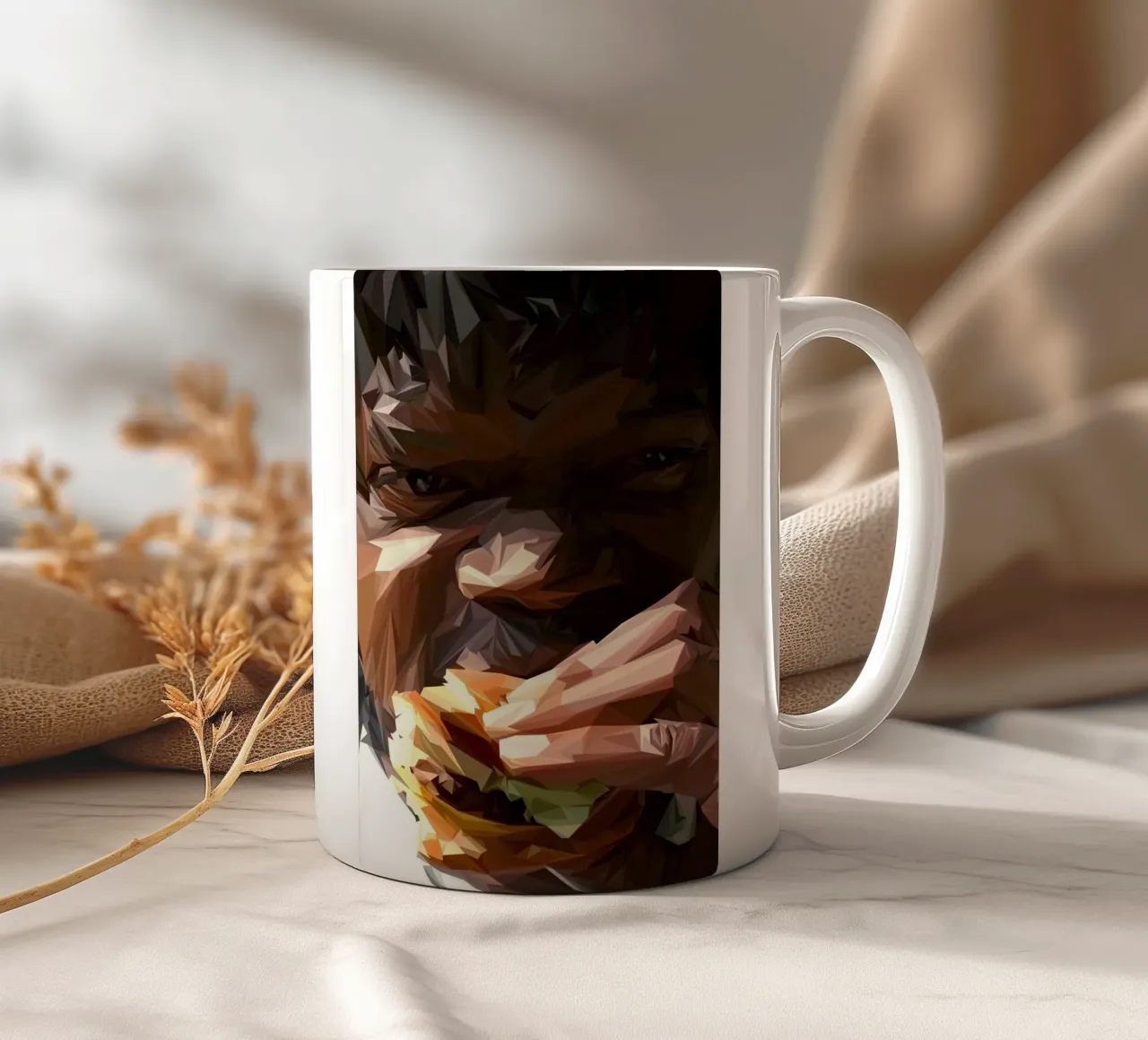 Man eat burger tazza in ceramica da Low poly art