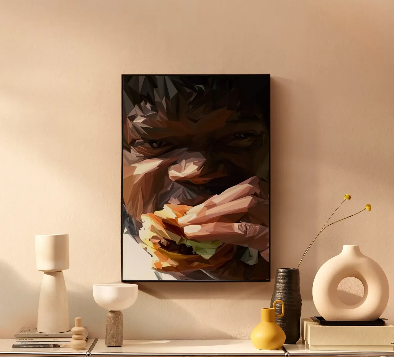 Man eat burger alluminio dibond da Low poly art