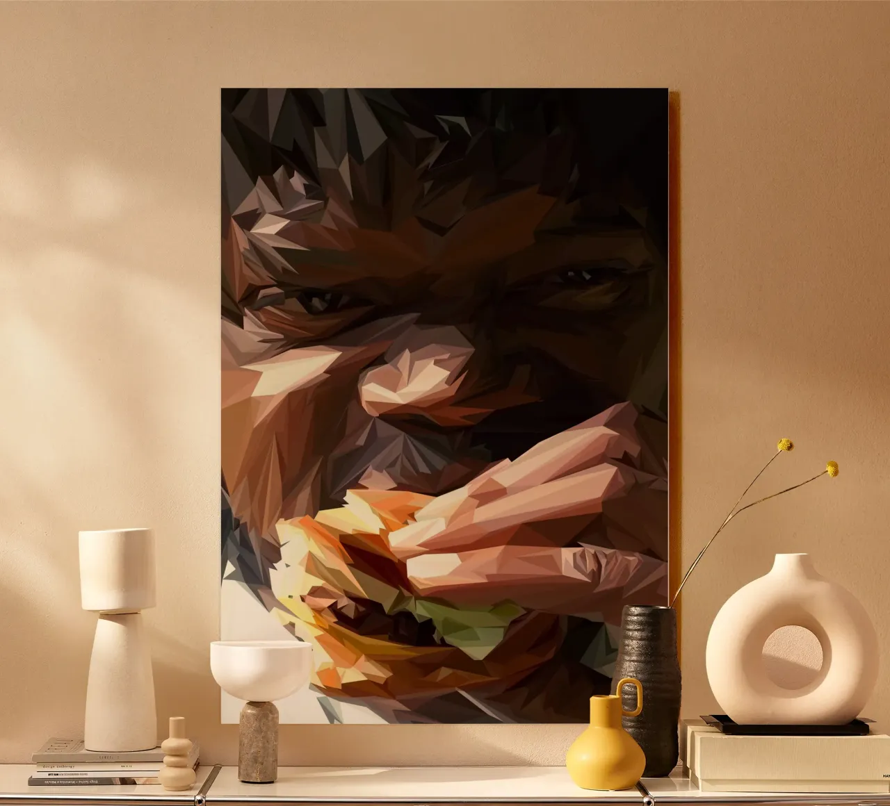 Man eat burger alluminio dibond da Low poly art