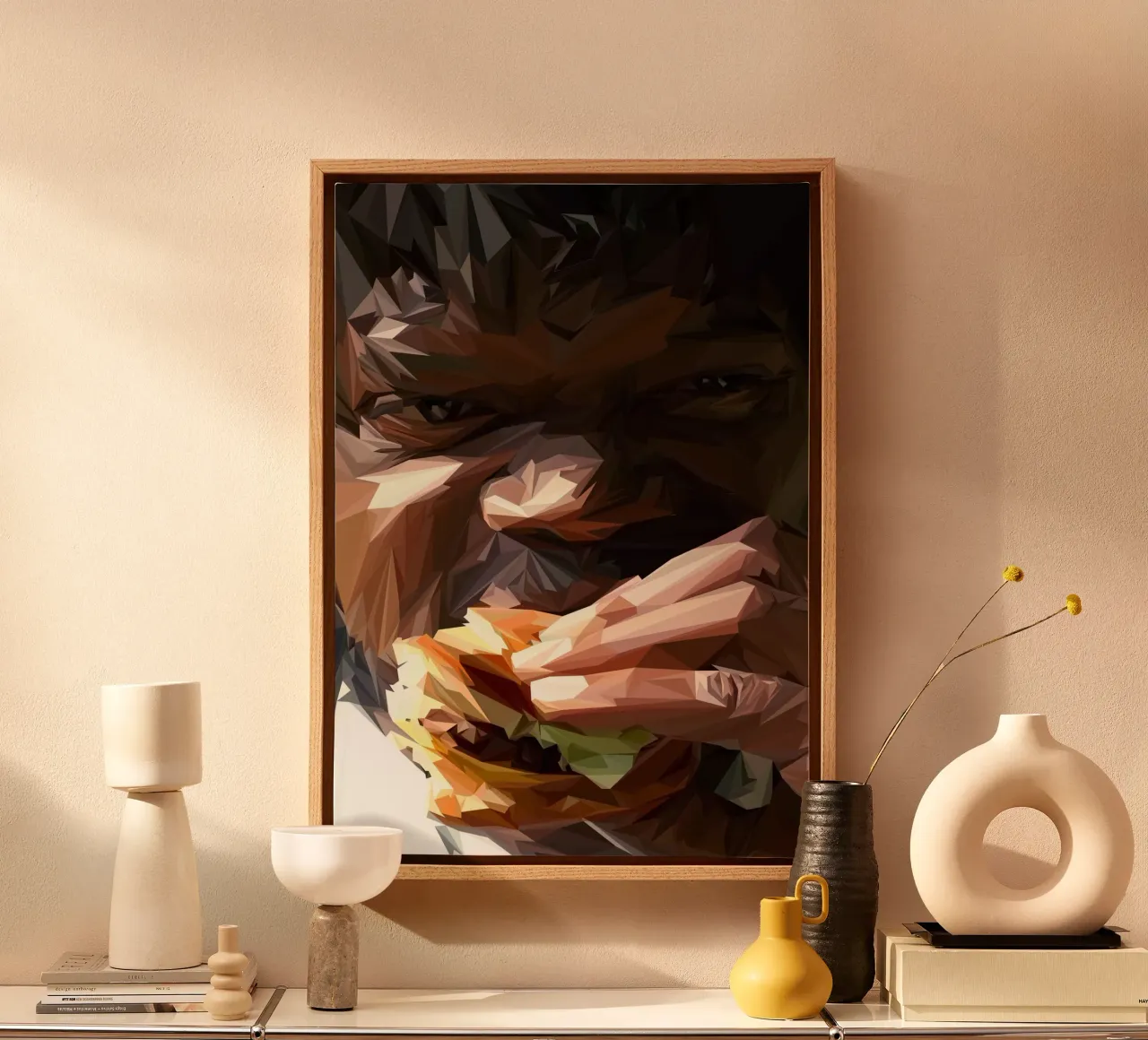 Man eat burger tela con Cornice a cassetta da Low poly art