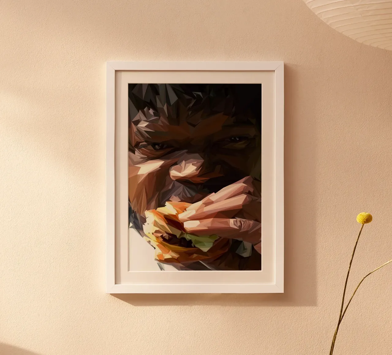 Man eat burger poster con telaio in alluminio da Low poly art