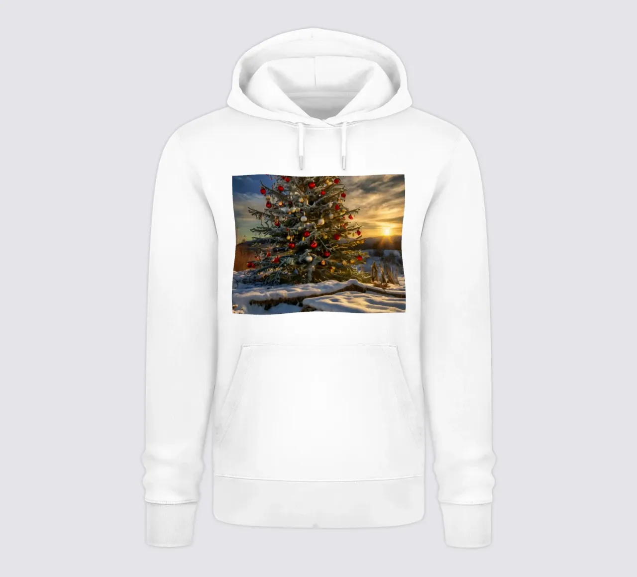 Un albero di Natale splendidamente decorato in mezzo alla neve felpa con cappuccio da DesignDoodle