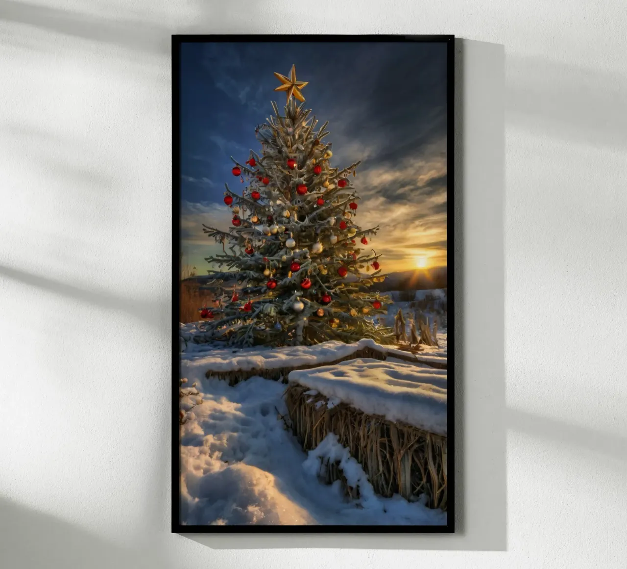 Un albero di Natale splendidamente decorato in mezzo alla neve carta hahnemühle da DesignDoodle