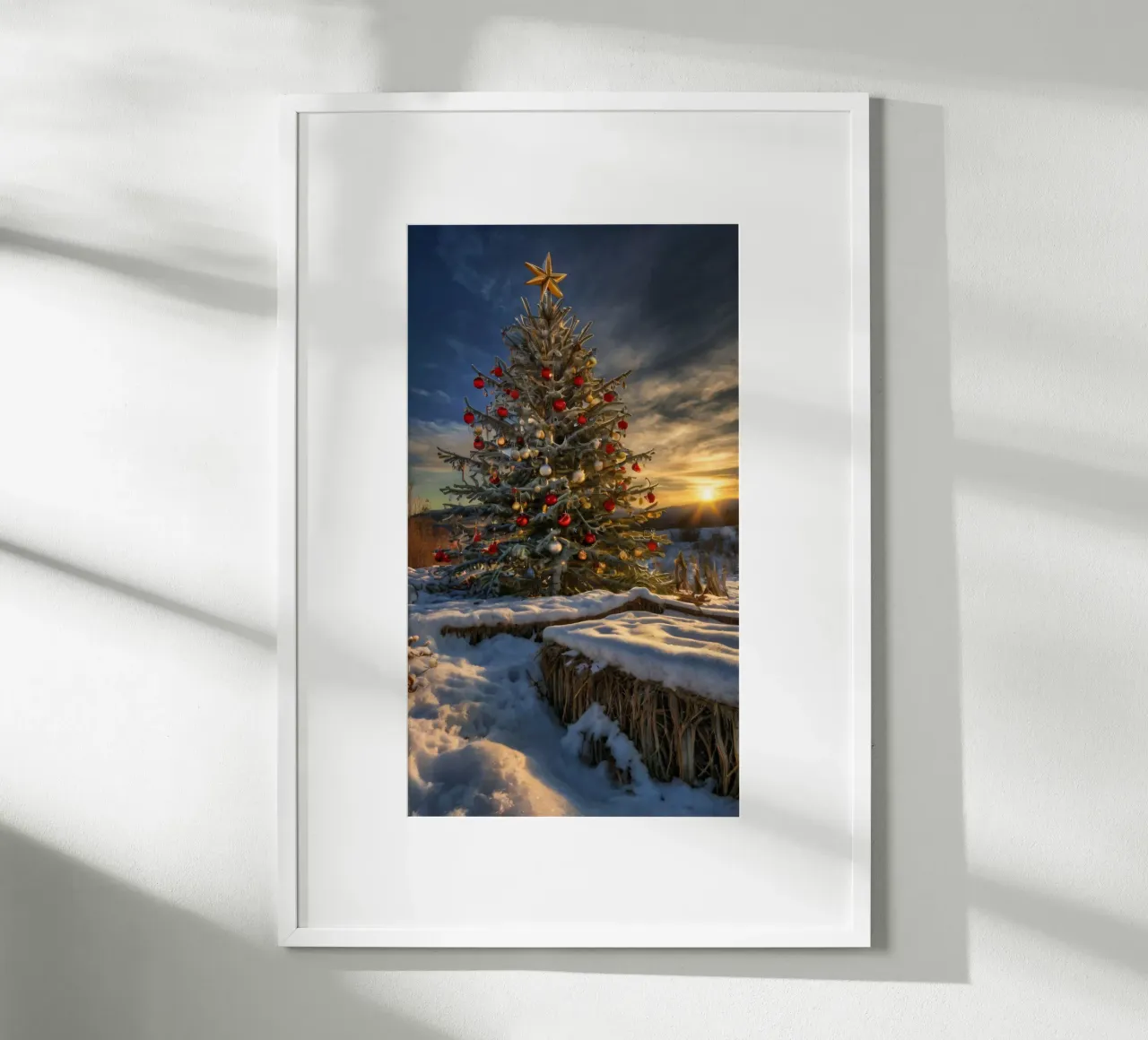 Un albero di Natale splendidamente decorato in mezzo alla neve carta hahnemühle da DesignDoodle